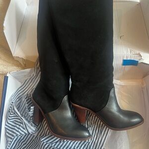 EUC-Splendid Black Suede & Leather Block Heel Knee Boots size 7.5